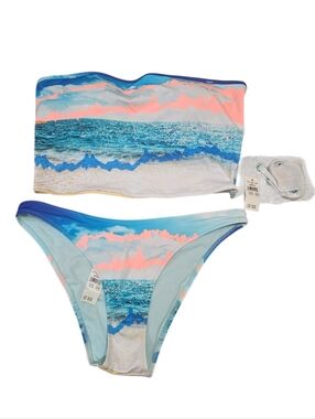 Aerie Horizon Two-Piece Strapless Bikini Set in Ocean Blue NEW Size Medium